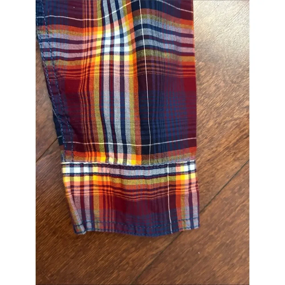 Gymboree Kid’s Plaid Button-Down Shirt in Navy, Red& Yellow, Size L (10-12)